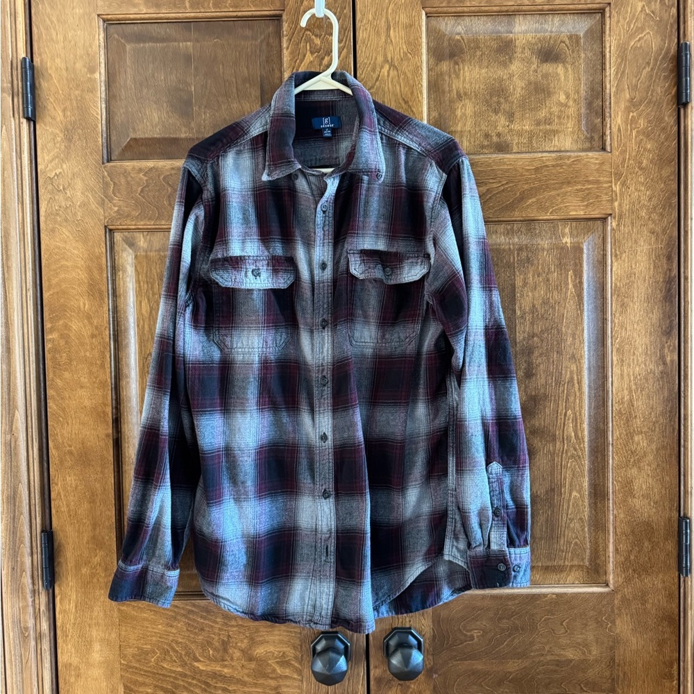 GEORGE Grey/Black/Maroon Men's Flannel Shirt - Size Large Tall